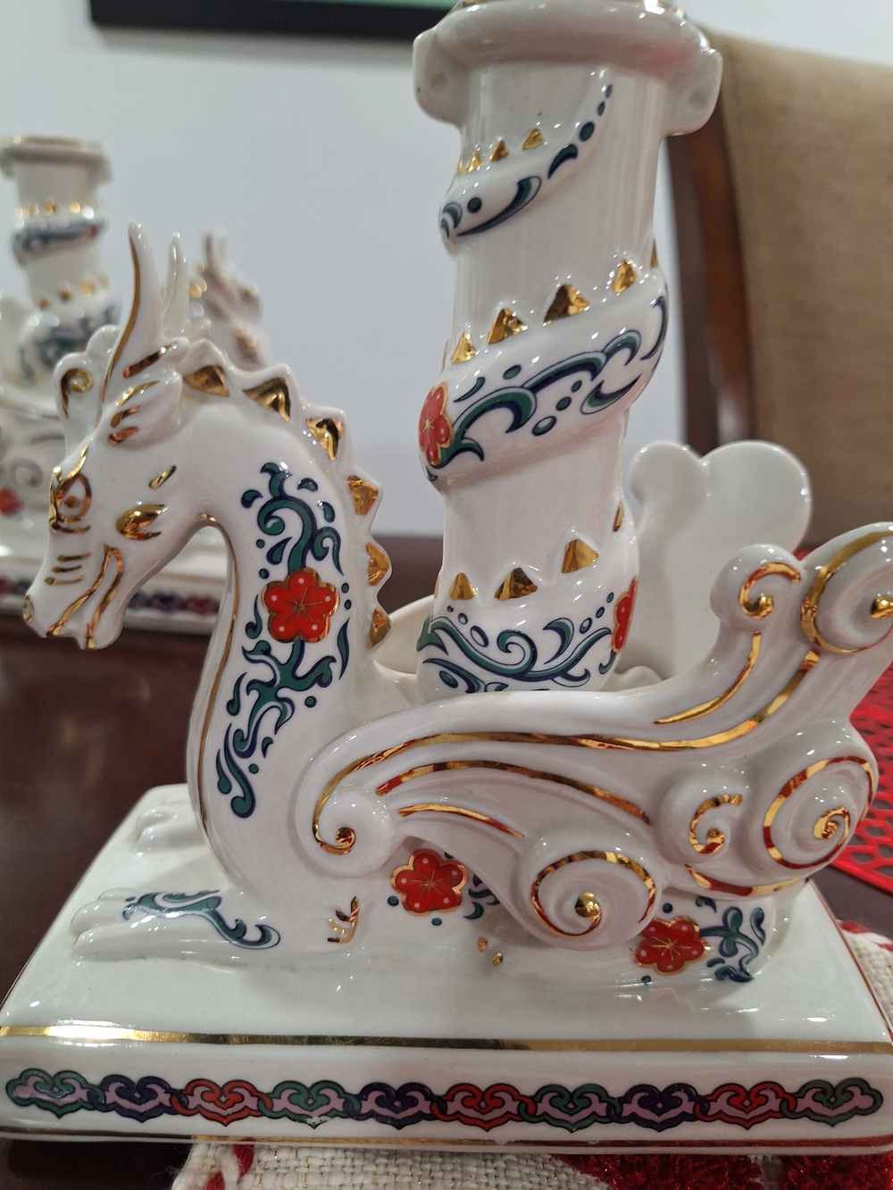 Imperial Dragons Of Heaven And Earth Porcelain Pair Of Candle Holders. - Picture 3 of 12